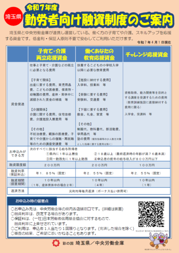 勤労者向け融資制度（表面）