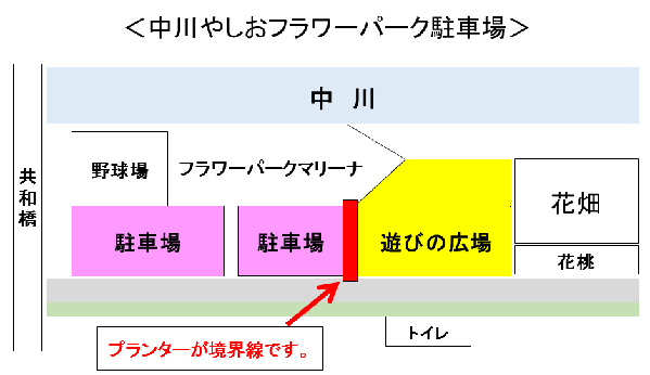 中川やしおフラワーパークの駐車場図／八潮市／中川やしおフラワーパーク／BBQ/配達／バーベキューレンタル／埼玉