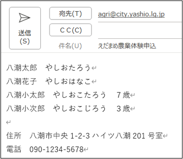 申込メール記入例