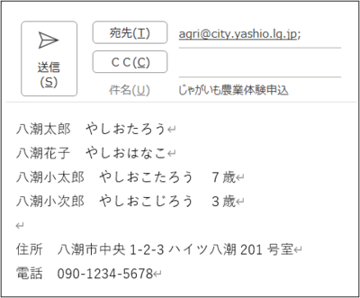 申込メール記入例