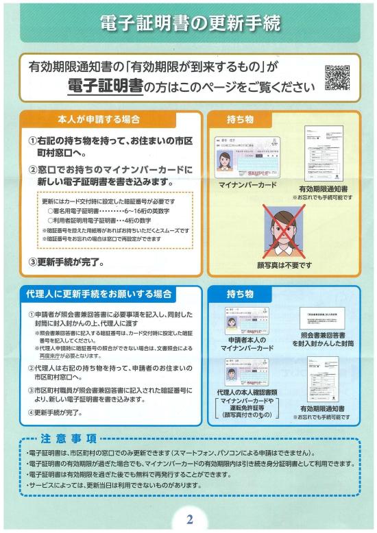 電子証明書有効期限通知書パンフレットの画像